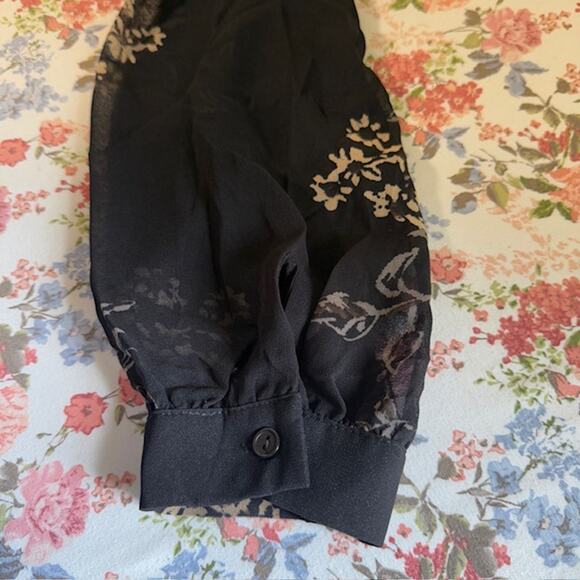 Womens Dark Fairy Grunge Sheer Floral Blouse Top Medium Dark Romantic Ethereal - Picture 14 of 15